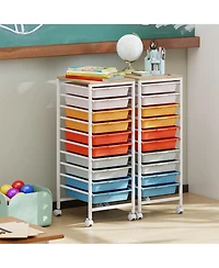 Slickblue Mobile Utility Cart with 10 Drawers, Wooden Tabletop and Locking Wheels Storage Organizer