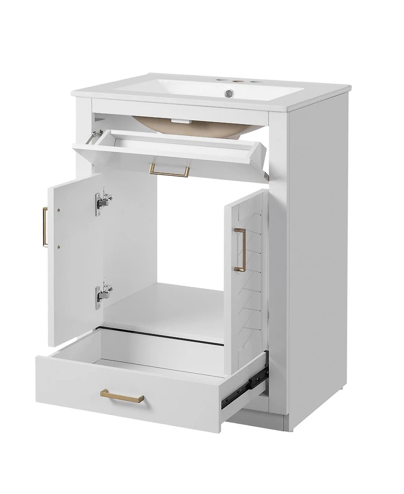 Sillysis Freestanding Bathroom Vanity with Ceramic Sink, 2 Door Cabinet and Tip-Out Drawer, Modern Storage for Small Spaces