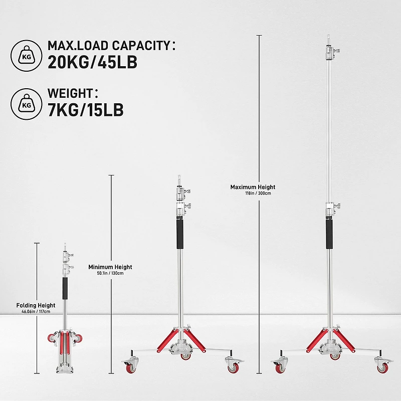 Gvm DL300 2-Section Aluminum C-Stand with Casters