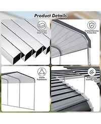 homfan 10' x 15' Heavy-Duty Metal Carport Canopy, All-Weather Steel Garage Shelter with Rust-Resistant Iron Roof and Upgraded Base for Cars Boats