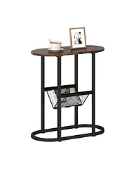 Slickblue Industrial Oval End Table with 2-Tier Design and Mesh Storage Shelf