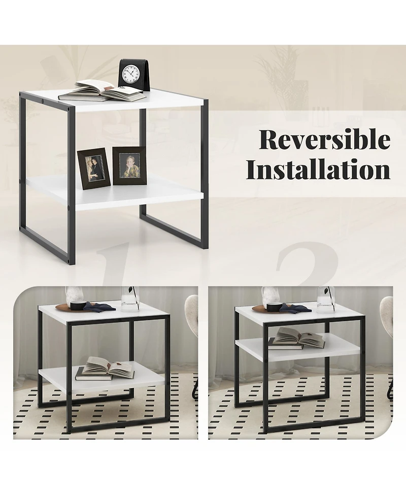 Slickblue Modern 2-Tier Square End Table with Reversible Storage Shelf for Small Spaces