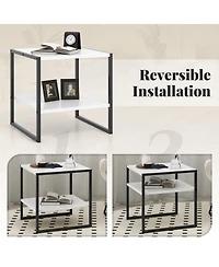 Slickblue Modern 2-Tier Square End Table with Reversible Storage Shelf for Small Spaces