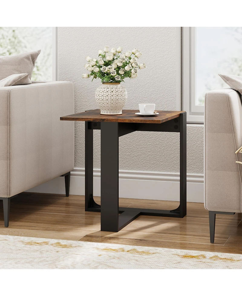 Slickblue Set of 2 Industrial Style End Table with Metal Frame for Sofa and Living Room Use-Rustic
