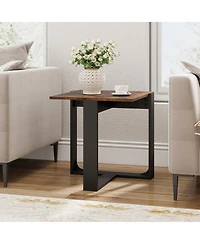 Slickblue Set of 2 Industrial Style End Table with Metal Frame for Sofa and Living Room Use-Rustic