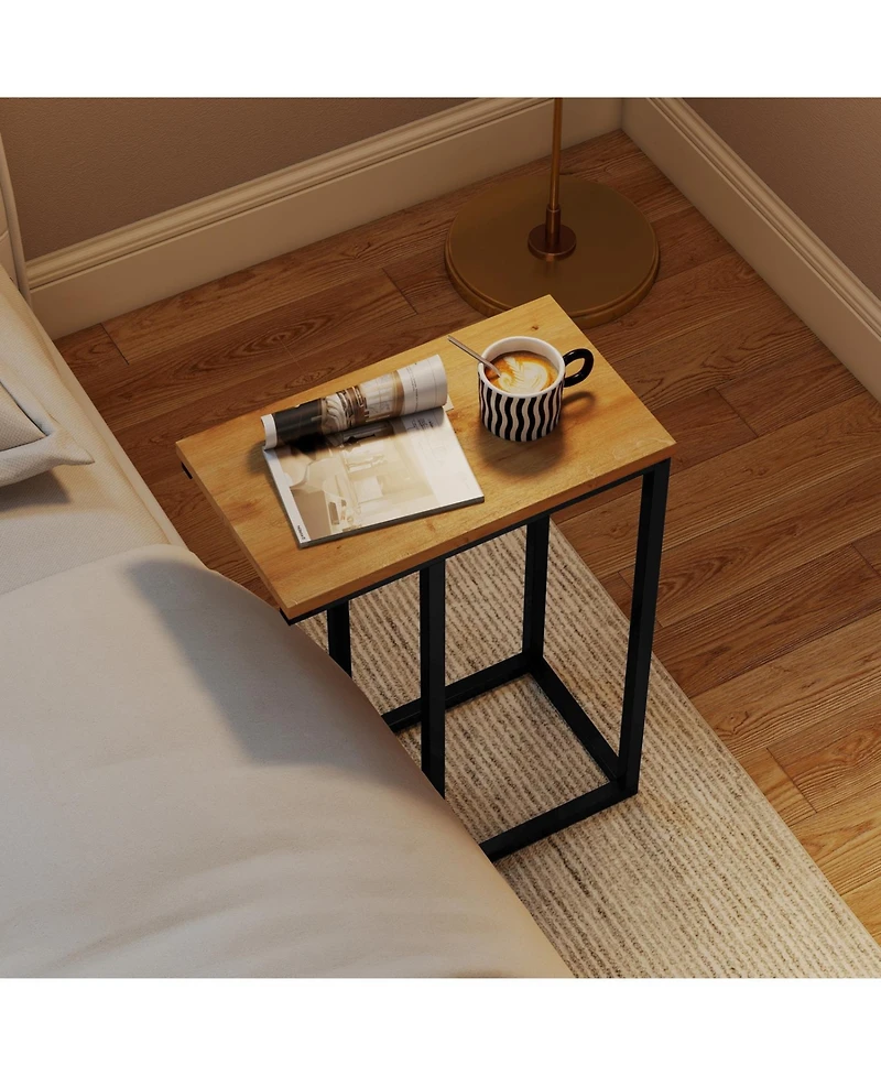 Slickblue Modern C-Shaped Side Table with Metal Frame, Compact End for Small Spaces