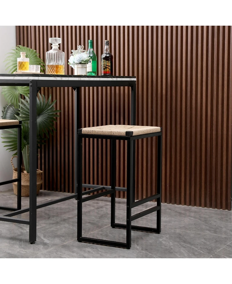 flynama Set Of 2 Backless Paper Rope Woven Bar Stools Metal Frame Counter Height Stools For Kitchen Island Dining Room And Cafe