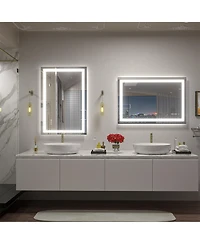Apmir 24" x 36" Super Bright Front and Back Led Lighted Anti-Fog Tempered Glass Bathroom/Vanity Mirror with Etl and 3-Year Warranty