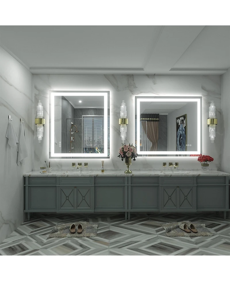 Apmir 32" x 36" Super Bright Front and Back Led Lighted Anti-Fog Tempered Glass Bathroom/Vanity Mirror with Etl and 3-Year Warranty