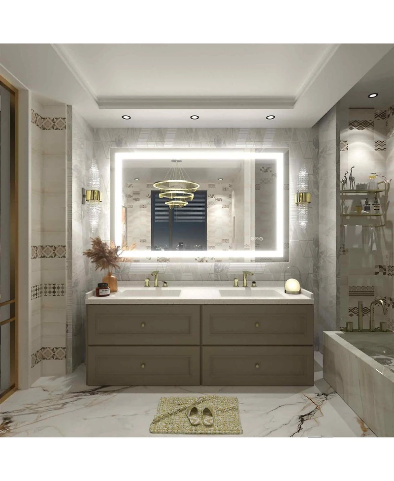 Apmir 48" x 30" Super Bright Front and Back Led Lighted Anti-Fog Tempered Glass Bathroom/Vanity Mirror with Etl and 3-Year Warranty