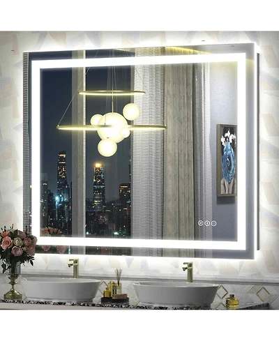 Apmir 48" x 40" Super Bright Front and Back Led Lighted Anti-Fog Tempered Glass Bathroom/Vanity Mirror with Etl and 3-Year Warranty