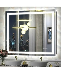 Apmir 48" x 40" Super Bright Front and Back Led Lighted Anti-Fog Tempered Glass Bathroom/Vanity Mirror with Etl and 3-Year Warranty