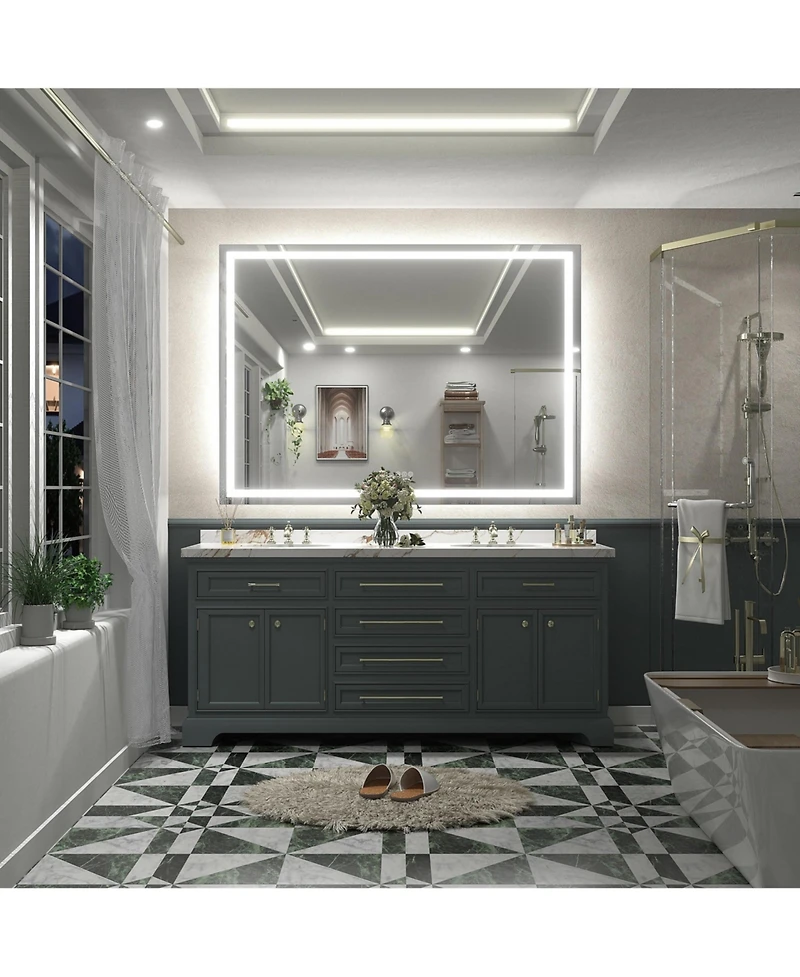 Apmir 55" x 40" Super Bright Front and Back Led Lighted Anti-Fog Tempered Glass Bathroom/Vanity Mirror with Etl and 3-Year Warranty