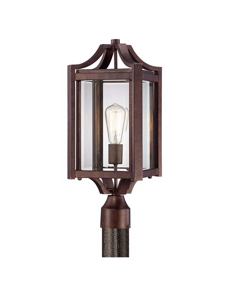 Franklin Iron Works Rockford Rustic Farmhouse Outdoor Post Light Bronze Iron 20 Clear Beveled Glass for Exterior Barn Deck House Porch Yard Patio
