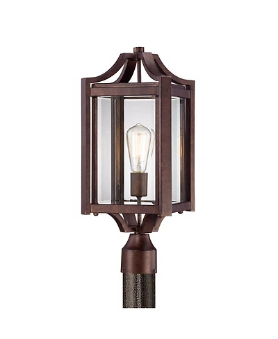 Franklin Iron Works Rockford Rustic Farmhouse Outdoor Post Light Bronze Iron 20 Clear Beveled Glass for Exterior Barn Deck House Porch Yard Patio