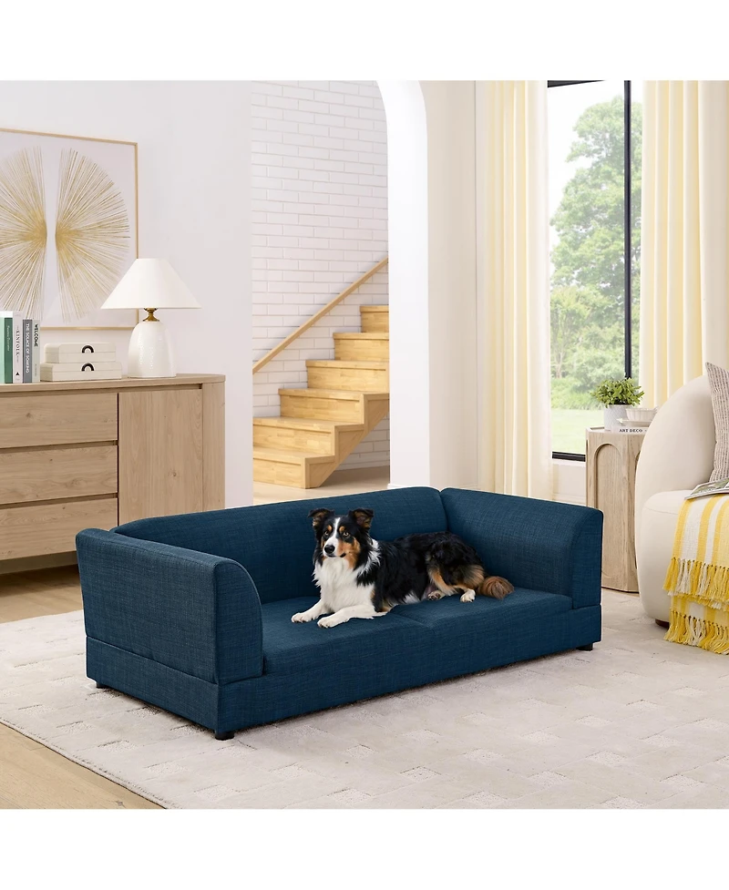 Clihome Dog Sofa for Medium Large Dog, Rectangular Design with Backrest, Armrests, Soft Cushion