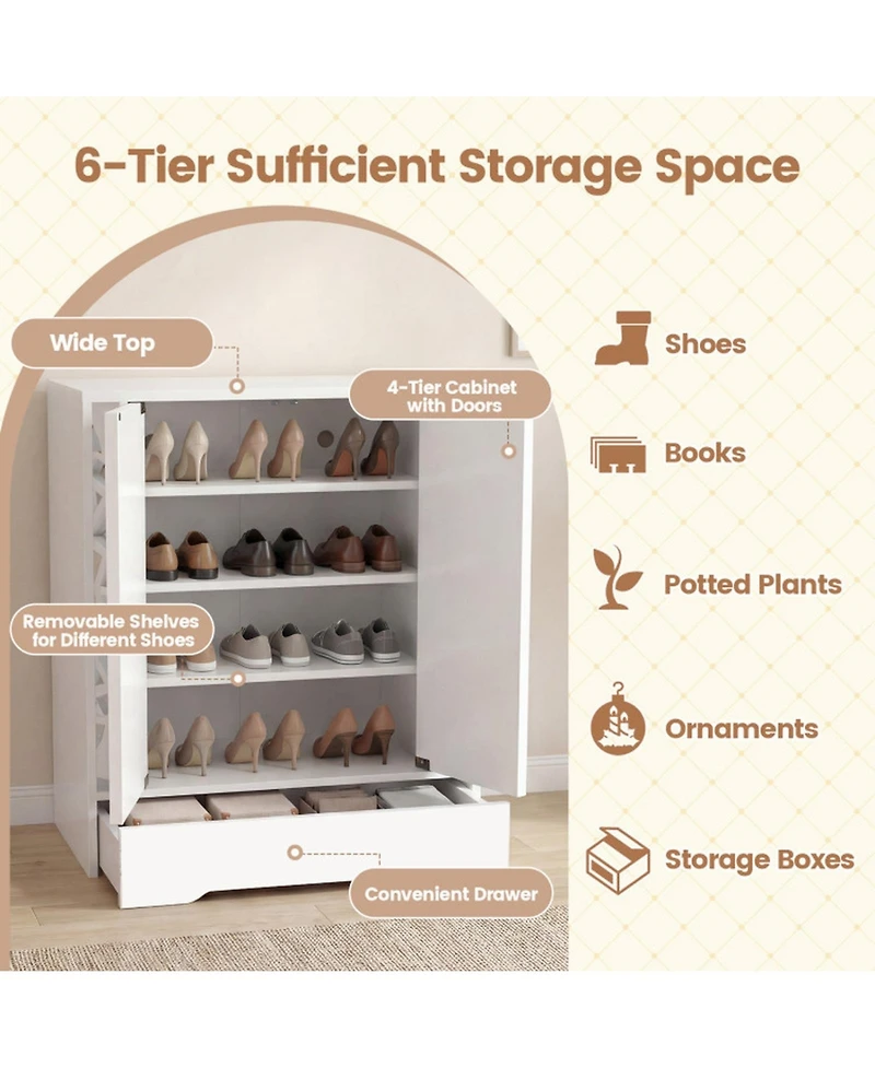 Gouun Mirrored 4-Tier Shoe Cabinet with Large Drawer and Push-to-Open Doors