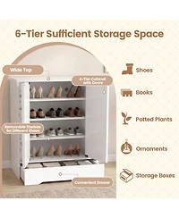 Gouun Mirrored 4-Tier Shoe Cabinet with Large Drawer and Push-to-Open Doors