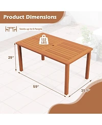 Gouun 59 x 35.5 in Solid Wood Outdoor Dining Table with Umbrella Hole for 6