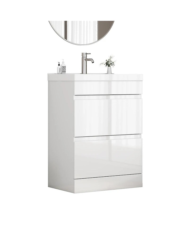 Sillysis Modern Freestanding Bathroom Vanity with Ceramic Sink, Soft Close Drawers, Glossy Storage Cabinet