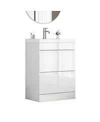 Sillysis Modern Freestanding Bathroom Vanity with Ceramic Sink, Soft Close Drawers, Glossy Storage Cabinet
