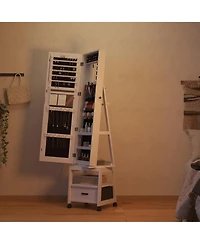 homfan Standing Jewelry Armoire with Full-Length Mirror, Rotating Base, Lockable Storage and Suede Lining