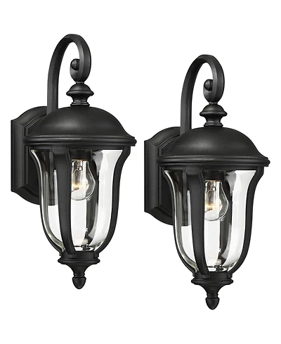 John Timberland Vintage Outdoor Wall Light Fixtures Set of 2 Black Metal 16 Clear Glass for Exterior Barn Deck House Porch