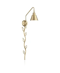 360 Lighting Marybel Modern Swing Arm Wall Lamp with Cord Cover Brass Gold Plug-in Light Fixture Tapered Metal Shade for Bedroom Bedside Living Room