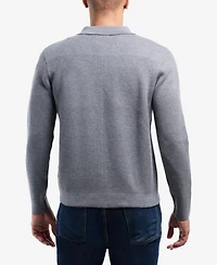 Spring + Mercer Men's Plus Long Sleeve Sweater With Full Buttoned Two Patch Pockets