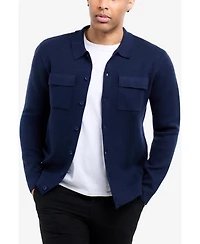 Spring + Mercer Men's Long Sleeve Sweater With Full Buttoned Two Patch Pockets