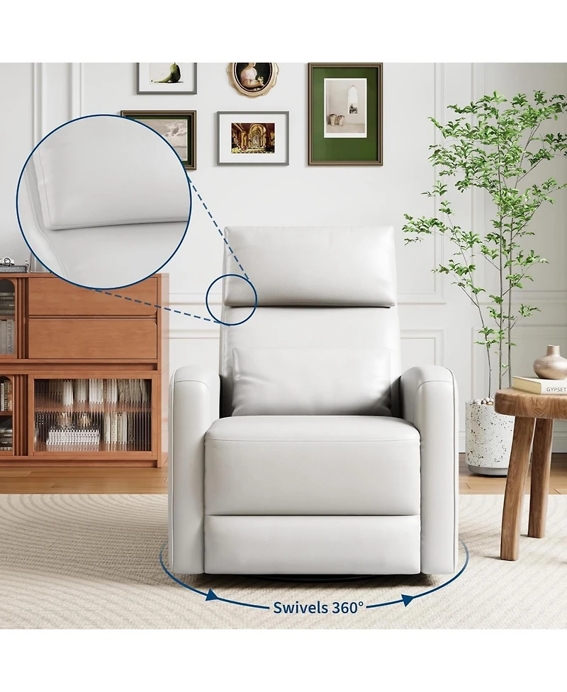 gaomon Manual Reclinder,360 Swivel Rocking Glider Reclinder Chair, Soft Faux Leather Upholstered Sofa Chair with Ergonomic Backrest for Adults