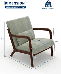 gaomon Mid-Century Modern Accent Chair,Wide-Wale Corduroy Upholstery,Solid Wood Armchair with Removable Lumbar Pillow,Sturdy Reading Chair