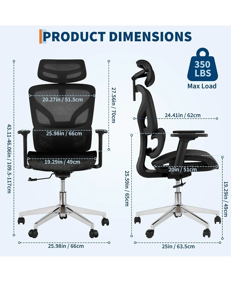 gaomon Ergonomic Mesh Office Chair with High Back Support,3D Adjustable Armrests and Smooth Wheels,Breathable Desk Computer Chair for Work,Study