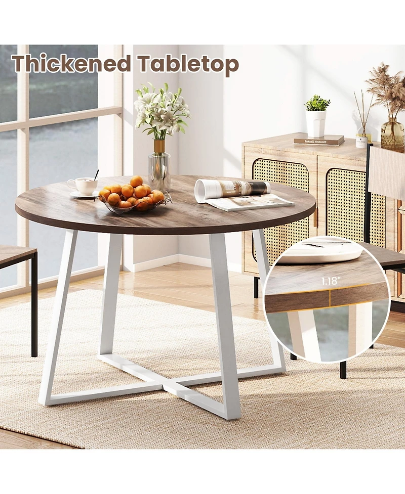 Slickblue 47 Inches Round Dining Table with X Shaped Base Thick Top