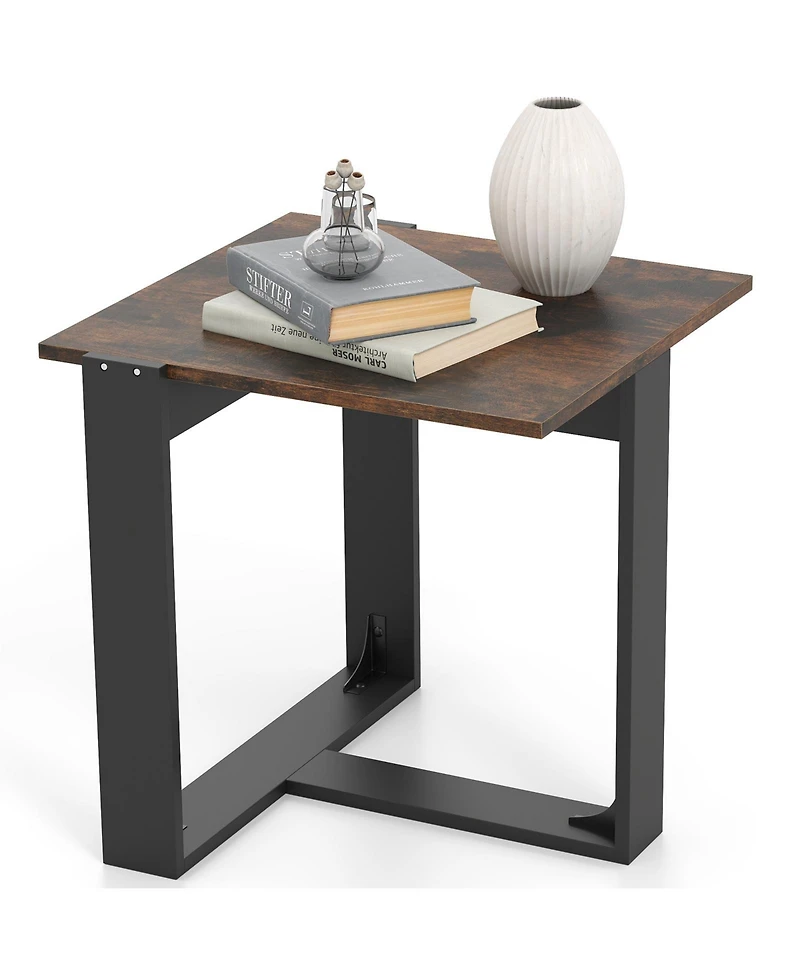 Slickblue Industrial Style End Table with Metal Frame for Sofa and Living Room Use-Rustic