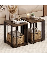 Slickblue 2 piece 2-Layer Storage Side Table with Rubber Wood Surface and Durable Metal Frame-Walnut