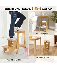 Gouun Kids 3-in-1 Rubber Wood Step Stool and Ladder with Center Handle