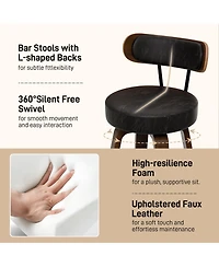 Dyhome 24 inches Bar Stools Set of 2, Counter Height with Leather Pad Wood Back, Upholstered Barstools for Kitchen Island, Cafe