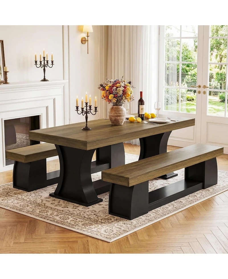 Tribesigns 63 Inch Dining Bench, Farmhouse Long Kitchen Table Bench with Sturdy Frame, Wooden Indoor Kitchen Dining Seat