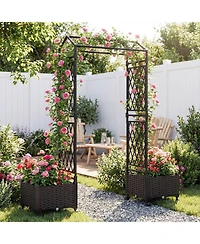 Gymax 2PCS Self-Watering Planter Boxes with Lattice Trellis and Roof