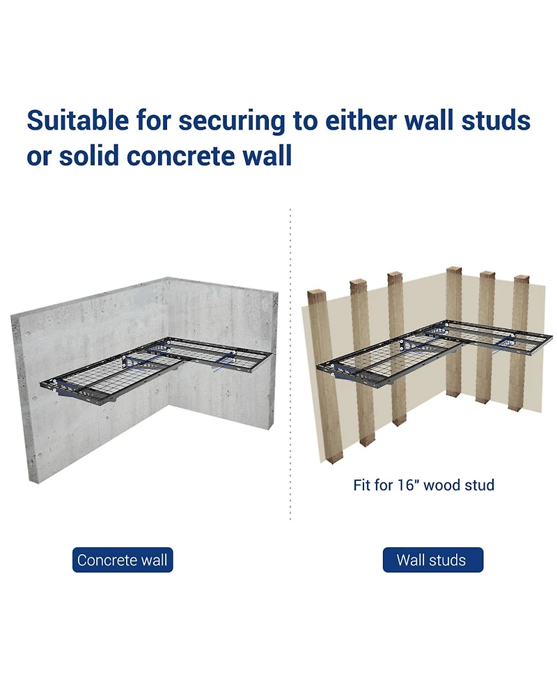 FlexiMounts 48" Wall Mounted Steel Shelf with Corner Brackets - Garage Storage Rack