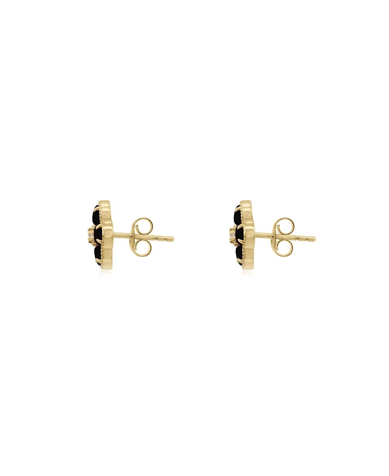 The Lovery Onyx Cz Flower Stud Earrings 14K Gold-Plated Sterling Silver