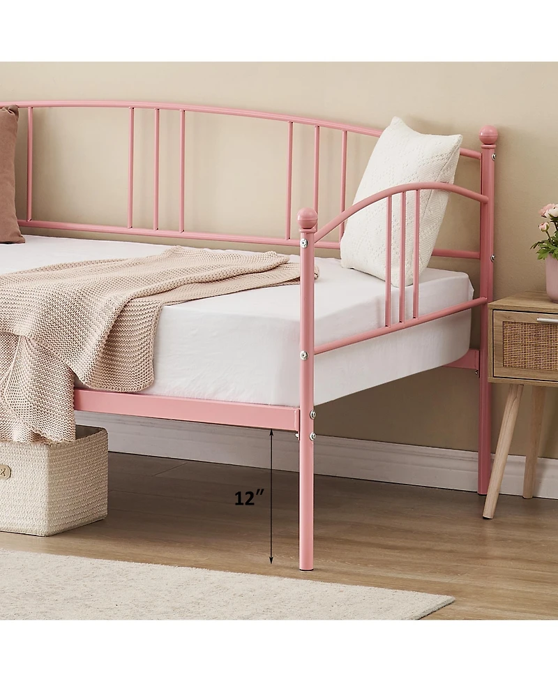 homfan Metal Daybed with Trundle, Pull-Out Guest Bed Frame 6 Casters and Steel Slat Support for Bedroom or Living Room