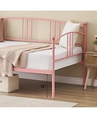 homfan Metal Daybed with Trundle, Pull-Out Guest Bed Frame 6 Casters and Steel Slat Support for Bedroom or Living Room