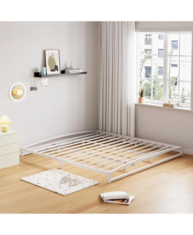 homfan Metal Platform Bed Frame with Arch Headboard and Footboard, Low Profile Steel Slat Support