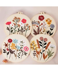 Gnuadz 4 Sets Floral Embroidery Kit Beginner Flower Pattern Practice Set