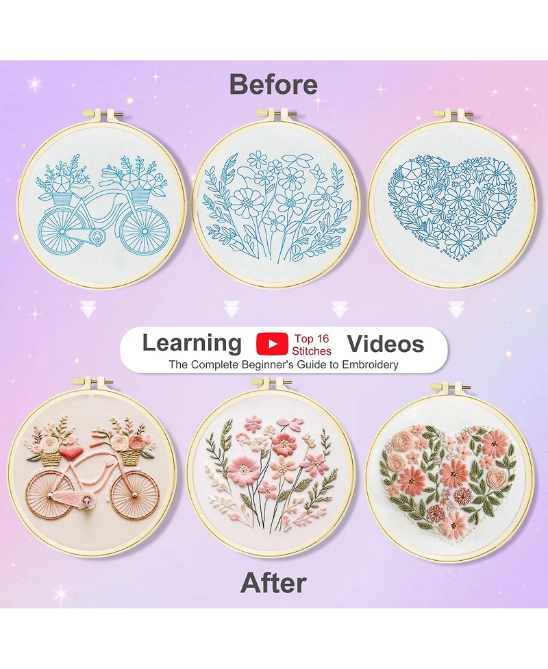 Gnuadz Embroidery Kit Beginner Heart Pattern Hand Stitching Craft Box