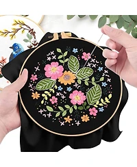 Gnuadz 4 Sets Embroidery Kit Floral Cross Stitch Cloth Hoops Threads