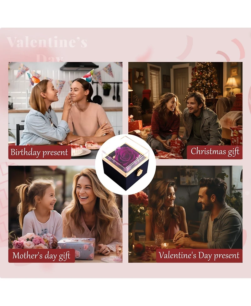 Gnuadz Preserved Rose Rotating Box Love Necklace Mother's Day Gift