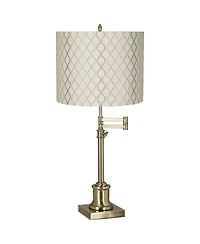 360 Lighting Swing Arm Desk Table Lamp 36" Tall Antique Brass Embroidered Hourglass Fabric Drum Shade for Living Room Bedroom